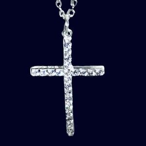 QO# Lovely Cz & Sterling 925 Silver Cross & Sterling Chain